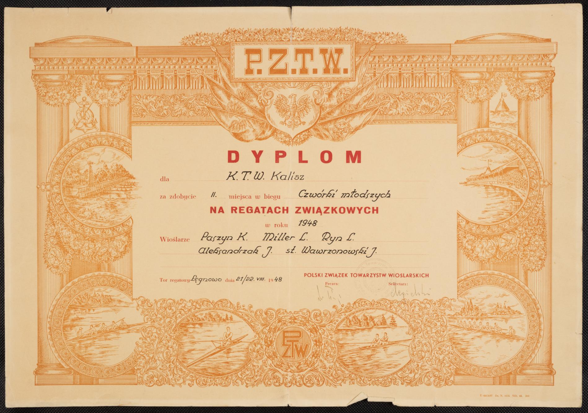 Dyplom P.Z.T.W. dla KTW Kalisz