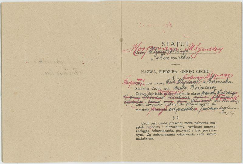 Statut Korporacji Młynarzy w Koźminku