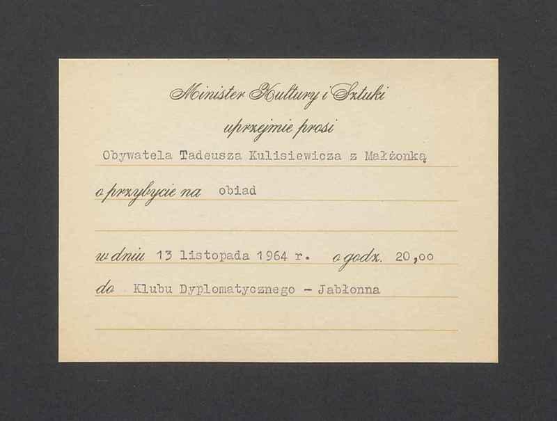 Zaproszenie na obiad od Ministra Kultury i Sztuki