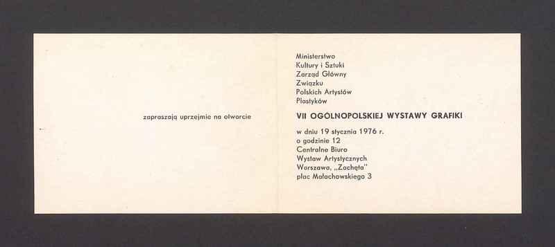 Zaproszenie na otwarcie "VII ogólnopolskiej wystawy grafiki"