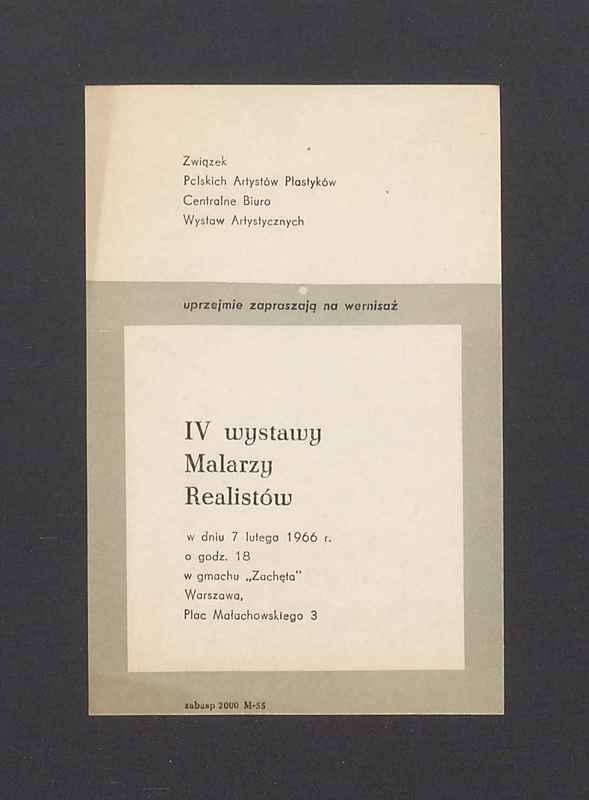 Zaproszenie na wernisaż IV Wystawy Malarzy Realistów