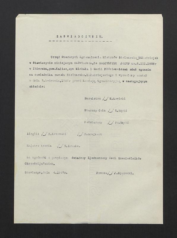 Księga wyzwolin mistrzów i czeladników cechu Stelmachowskiego w Stawiszynie