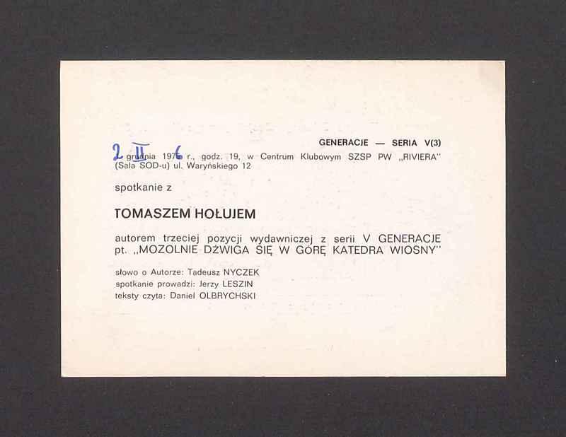 Informacja o spotkaniu z Tomaszem Hołujem