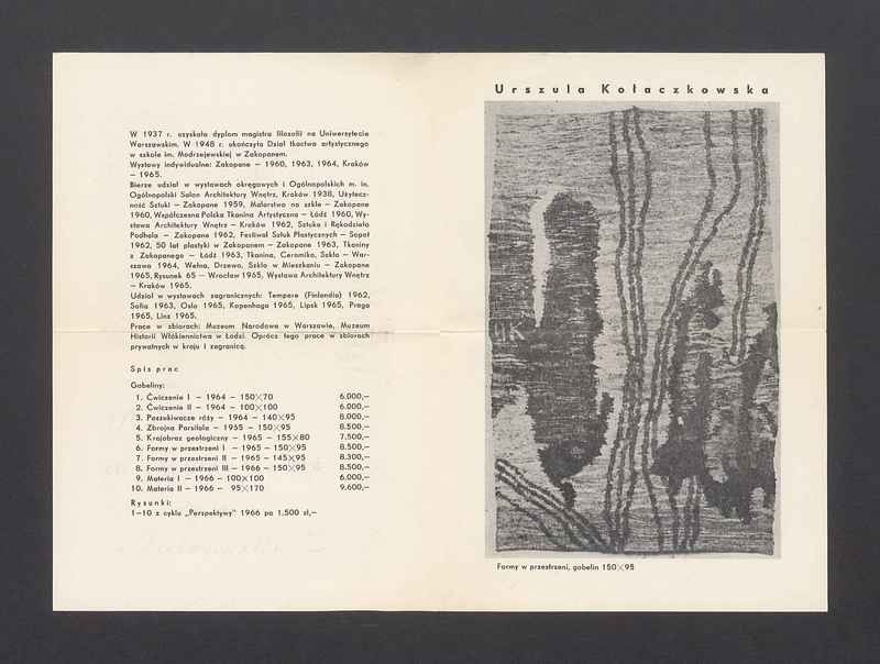 Zaproszenie na wystawę "Urszula Kołaczkowska. Gobeliny i rysunki"