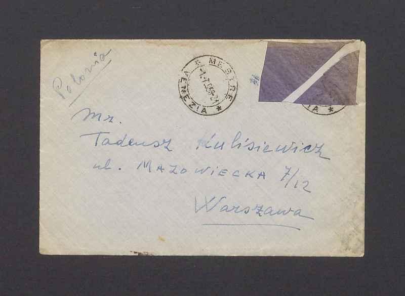 Koperta, adr. Mr. Tadeusz Kulisiewicz