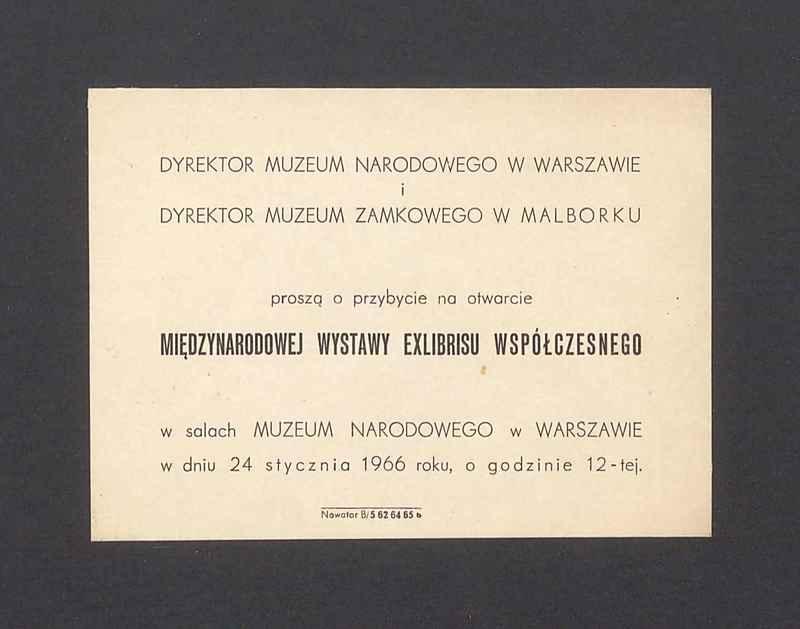 Zaproszenie na Międzynarodową wystawę exlibrisu współczesnego