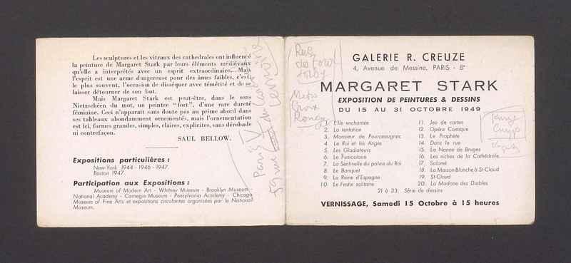 Galerie R. Creuze (...) Margaret Stark. Exposition de peintures & dessins