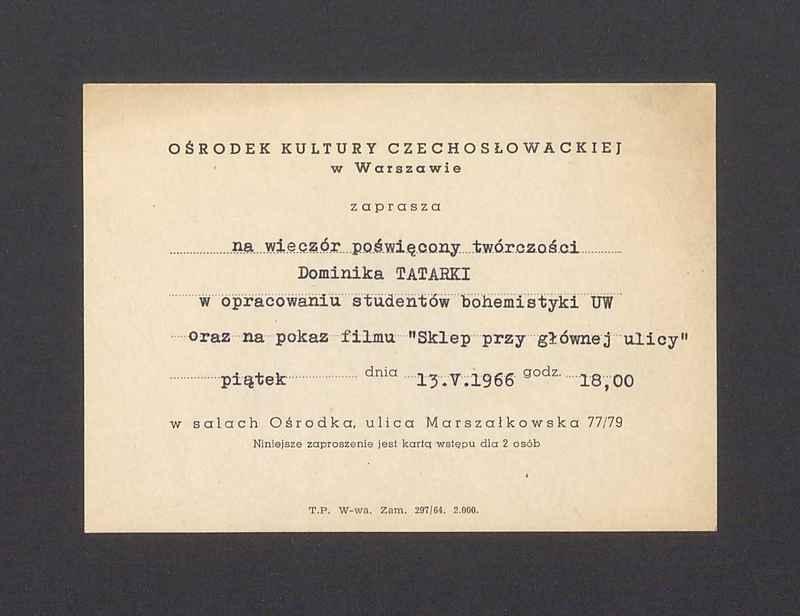Zaproszenie na wieczór poświęcony twórczości Dominika Tatarki