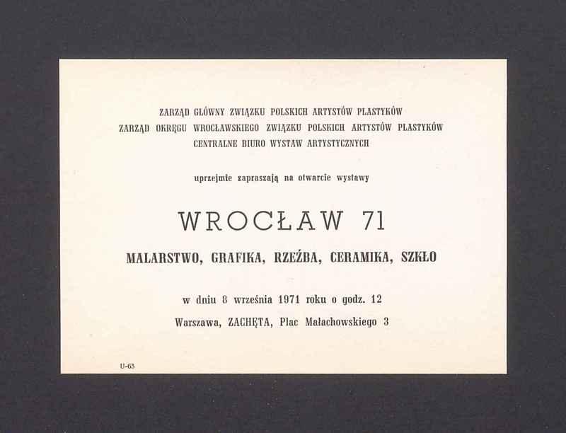 Zaproszenie na otwarcie wystawy "Wrocław 71"