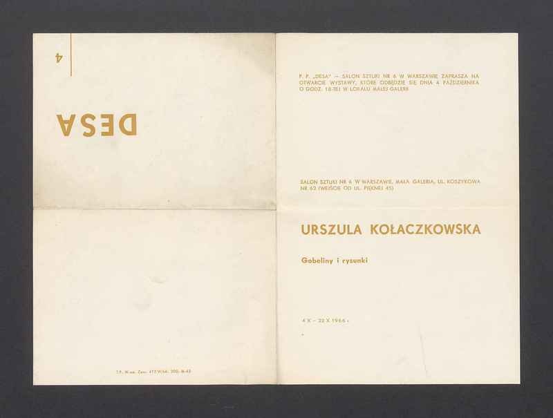 Zaproszenie na wystawę "Urszula Kołaczkowska. Gobeliny i rysunki"