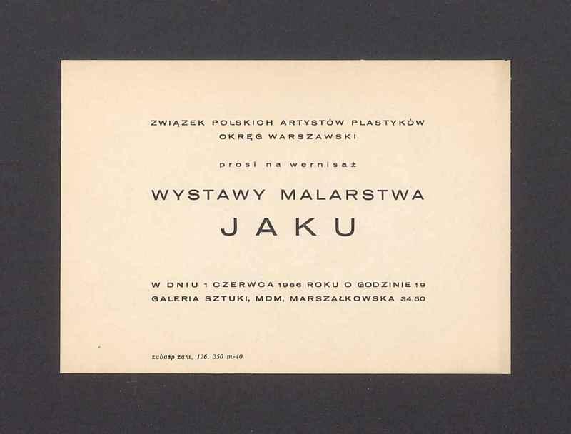 Zaproszenie na wernisaż wystawy malarstwa Jaku