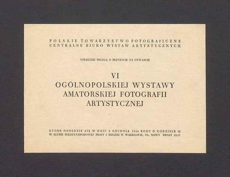 Zaproszenie na otwarcie "VI ogólnopolskiej wystawy amatorskiej fotografii artystycznej"