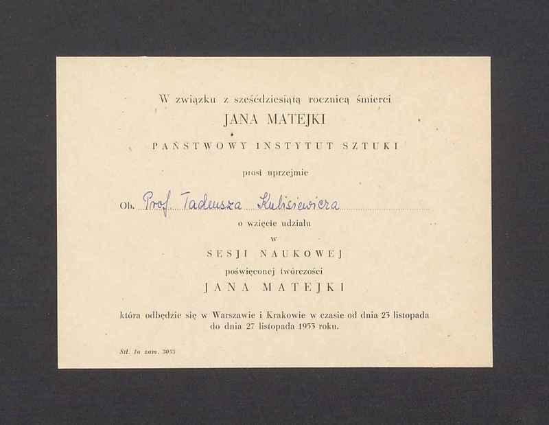 Zaproszenie na sesję naukową poświęconą twórczości Jana Matejki