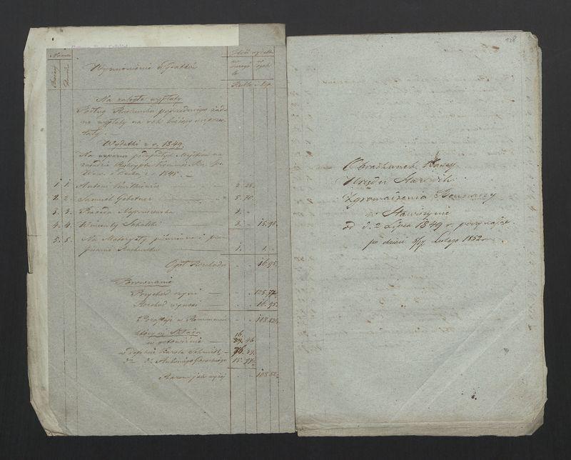 Wykaz Rezultatu z Rachunku Skrzynki Rzemieślniczej Zgromadzenia Bednarskiego Okręgu i Miasta Stawiszyna za lata  1838 - 1846 złożonego 