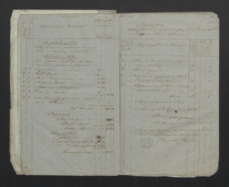 Wykaz Rezultatu z Rachunku Skrzynki Rzemieślniczej Zgromadzenia Bednarskiego Okręgu i Miasta Stawiszyna za lata  1838 - 1846 złożonego 