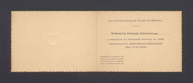 Zaproszenie na przyjęcie na cześć Prezydenta Republiki Indonezji