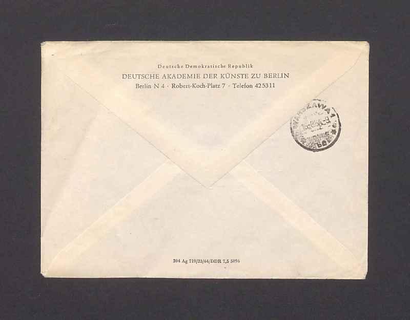 Koperta, nad. Deutsche Akademie der Kunste zu Berlin