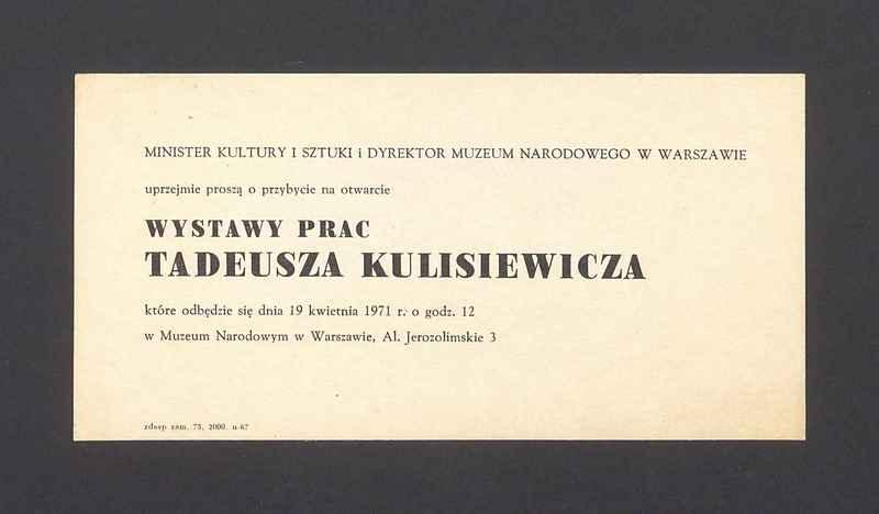 Zaproszenie na otwarcie wystawy prac Tadeusza Kulisiewicza