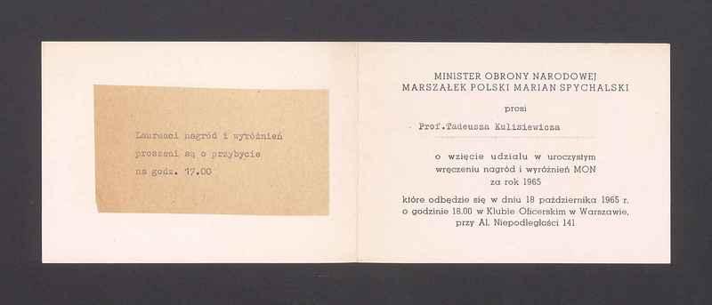 Zaproszenie na wręczenie nagród i wyróżnień MON