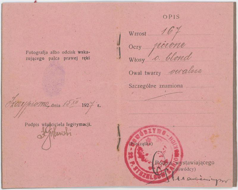 Legitymacja, Karta identyczności wystawiona przez Dowództwo 29 Pułku Strzelców Kaniowskich dla Kazimierza Głębowskiego