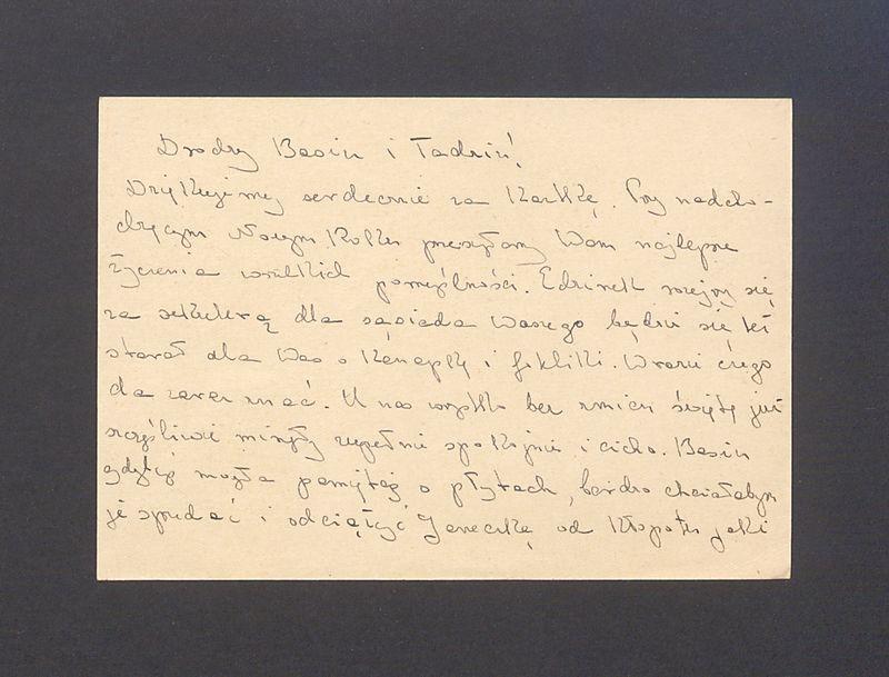 Drodzy Basiu i Tadziu! Dziękujemy serdecznie za kartkę [...]