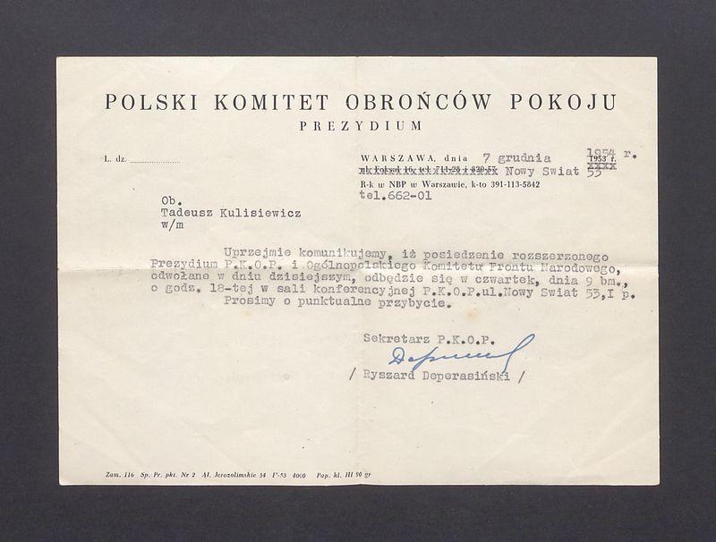 Zawiadomienie o odwołaniu Prezydium P.K.O.P.