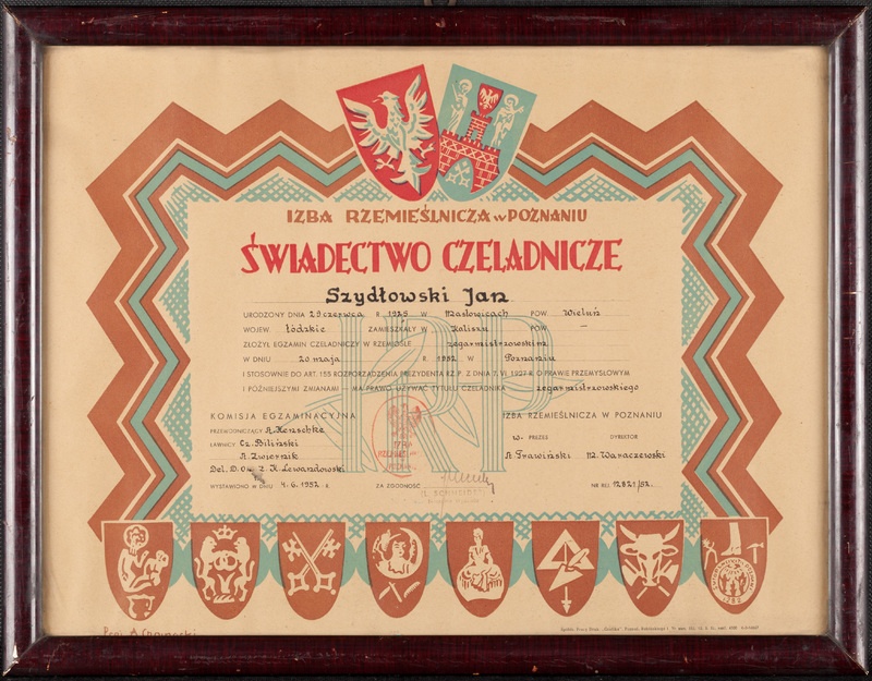 Świadectwo czeladnicze cechu zegarmistrzów 