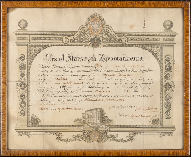 Dyplom Starszych Zgromadzenia Mistrzów Szewskich w Kaliszu 