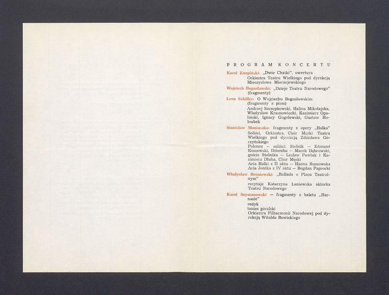 Zaproszenie na uroczystości otwarcia odbudowanego Teatru Narodowego w Warszawie; program uroczystości