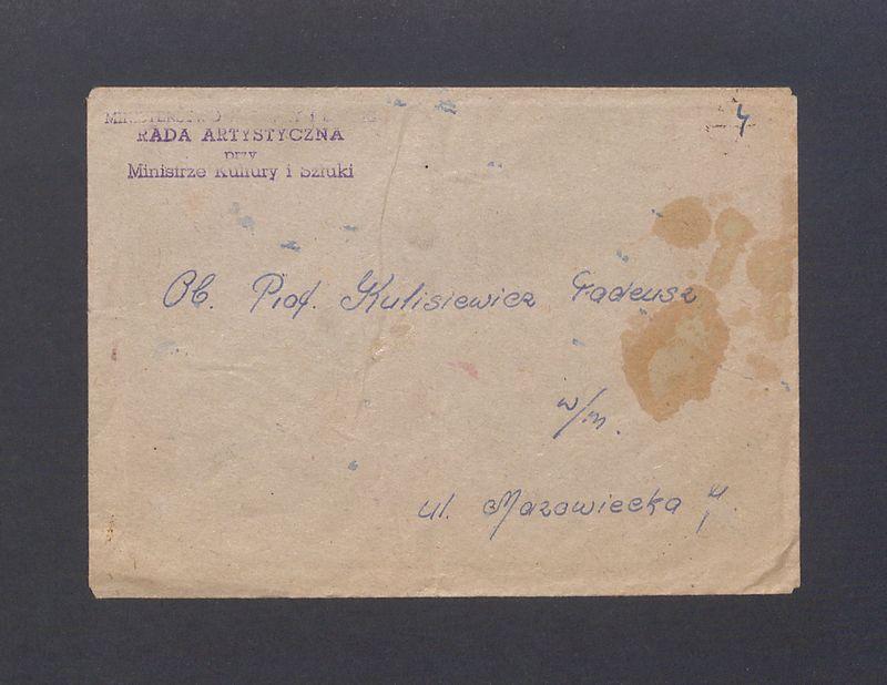 Koperta, nad. Rada  Artystyczna przy Ministrze Kultury i Sztuki