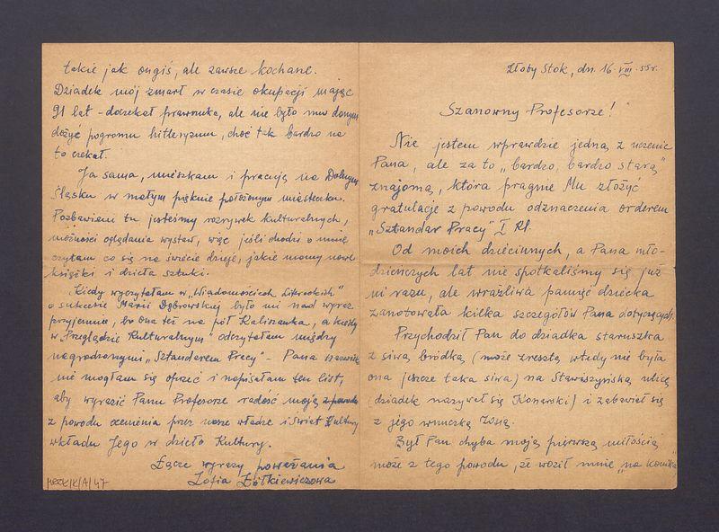 Szanowny Profesorze! Nie jestem wprawdzie jedną z uczennic [...]