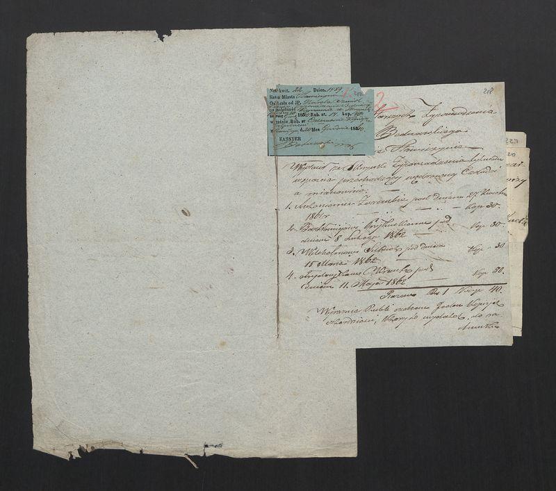 Dowody Usprawiedliwiające Rachunki Kasy Zgromadzenia Bednarzy w Mieście Stawiszynie uformowane z rok 1861/1862