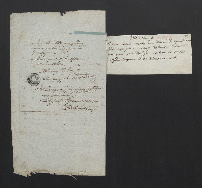 Dowody Usprawiedliwiające Rachunki Kasy Zgromadzenia Bednarzy w Mieście Stawiszynie uformowane z rok 1861/1862