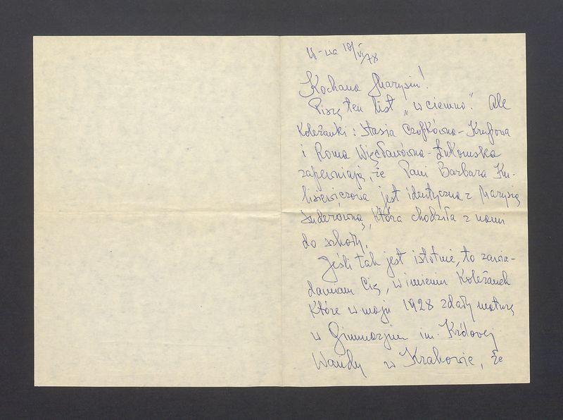 Kochana Marysiu! Piszę ten list "w ciemno" [...]