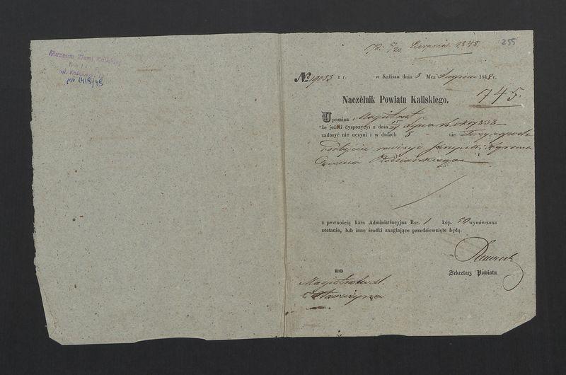 Wykaz Rezultatu Rachunku Skrzynki Rzemieślniczej Zgromadzenia Bednarskiego Okręgu i Miasta Stawiszyna za r. 1848