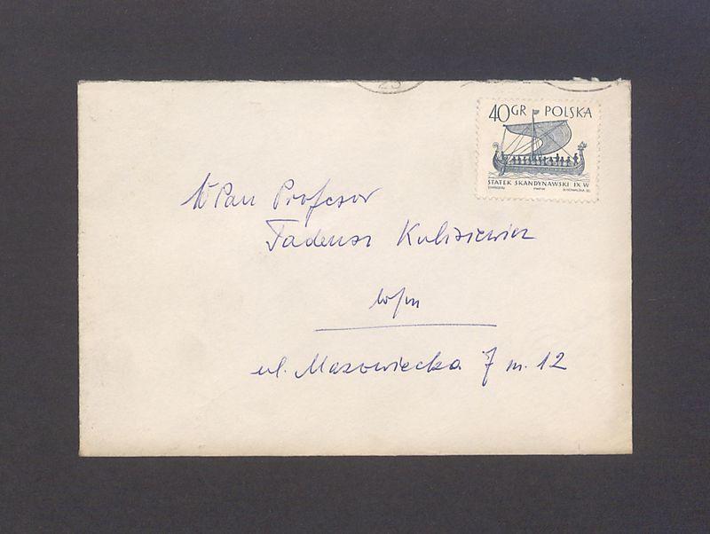 Koperta, adr. WPan Profesor Tadeusz Kulisiewicz
