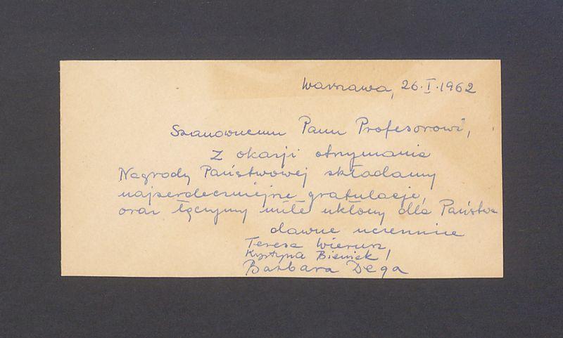 Szanownemu Panu Profesorowi, z okazji otrzymania Nagrody Państwowej