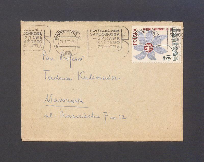 Koperta, adr. Pan Profesor Tadeusz Kulisiewicz