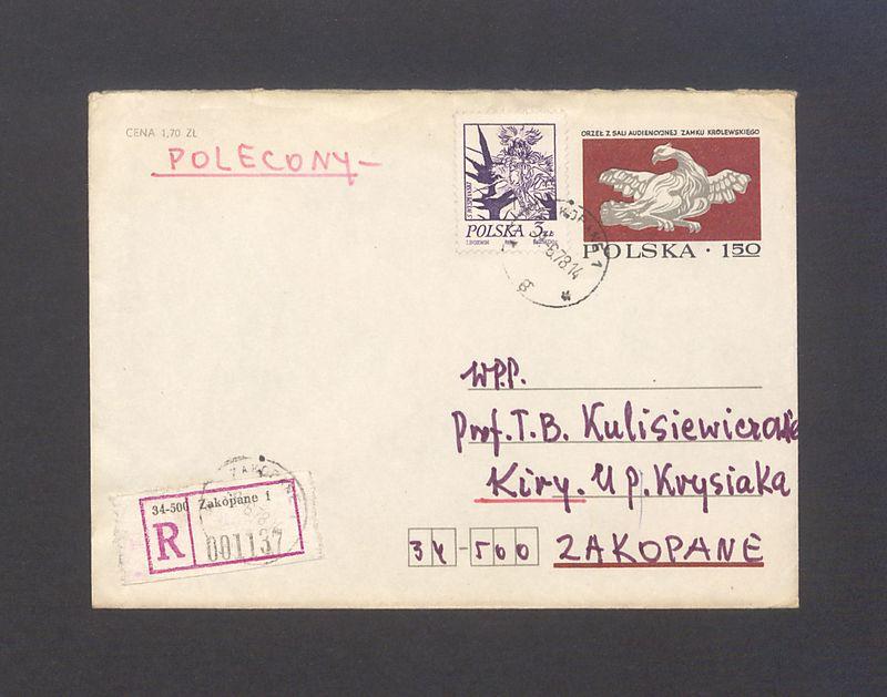 Koperta, adr. WP. P. Prof. T.B. Kulisiewicz