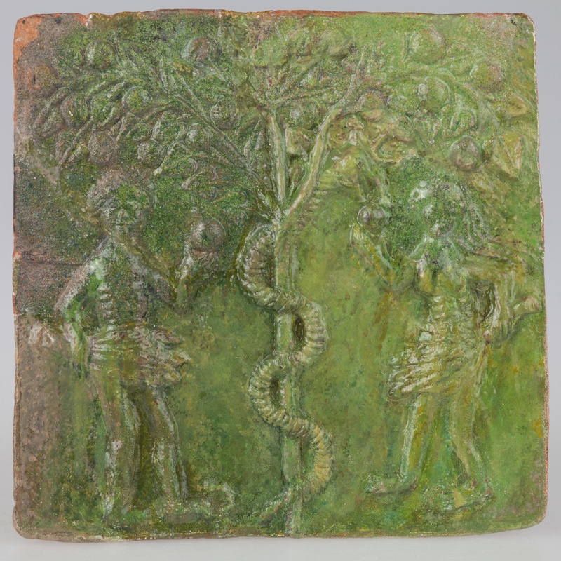 Kafel z wyobrażeniem sceny kuszenia Adama i Ewy