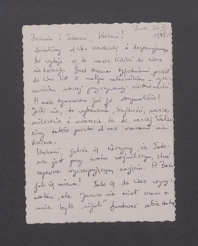 Basiuniu i Tadeuszu, Kochani! Dostaliśmy od Was karteczkę [...]