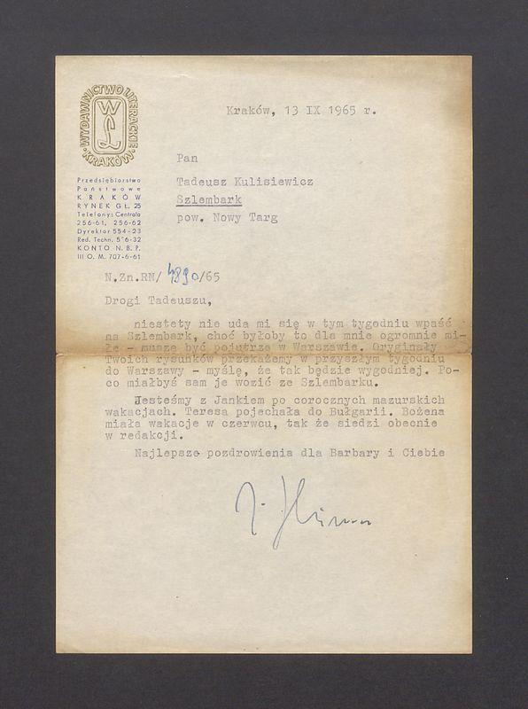 Drogi Tadeuszu, niestety nie uda mi się [...]