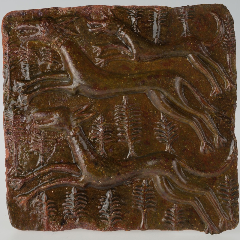 Kafel z trzema gończymi psami