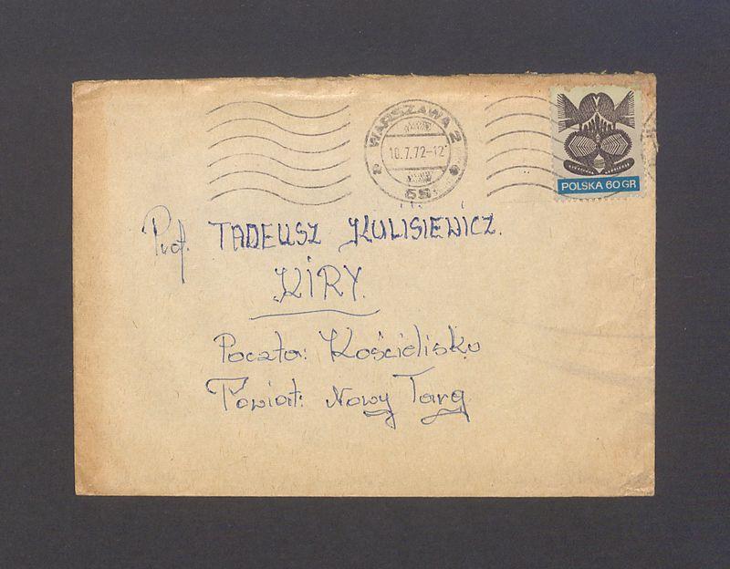 Koperta, adr. Prof. Tadeusz Kulisiewicz