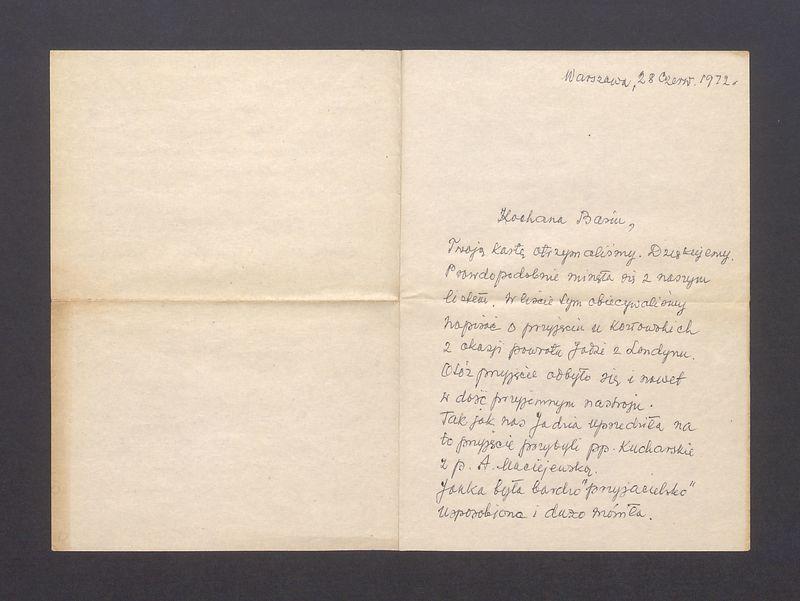 Kochana Basiu, Twoją kartę otrzymaliśmy [...]