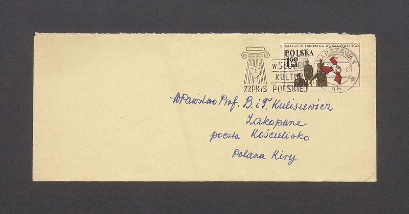 Koperta, adr. W. Państwo Prof. B. i T. Kulisiewicz