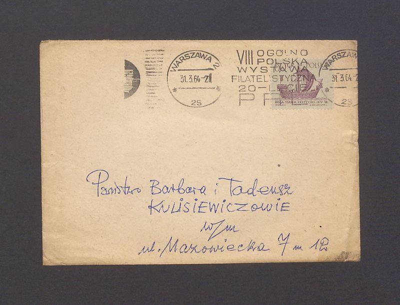 Koperta, adr. Państwo Barbara i Tadeusz Kulisiewiczowie