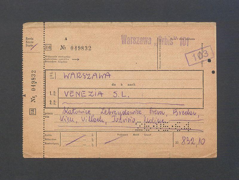 Bilet PKP na przejazd Warszawa - Wenecja