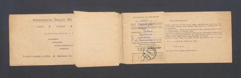 Książeczka opłat z tytułu najmu lokalu w Warszawie na ulicy Mazowieckiej 7 m.12, część II