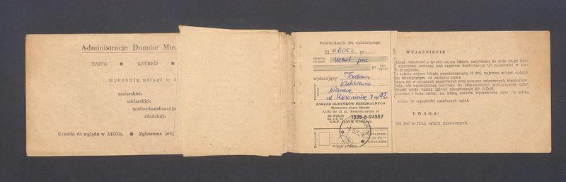 Książeczka opłat z tytułu najmu lokalu w Warszawie na ulicy Mazowieckiej 7 m.12, część II